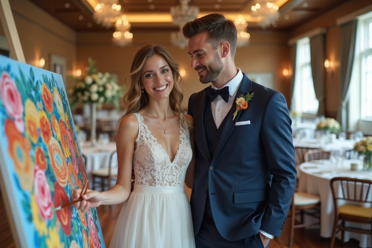 Jeune couple peignant une toile lors d