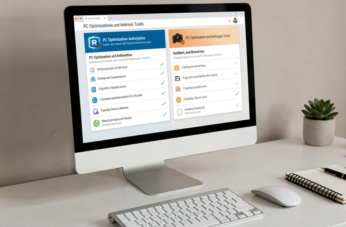 Écran d'ordinateur affichant une comparaison détaillée des fonctionnalités d'Avast et de CCleaner sur un bureau minimaliste