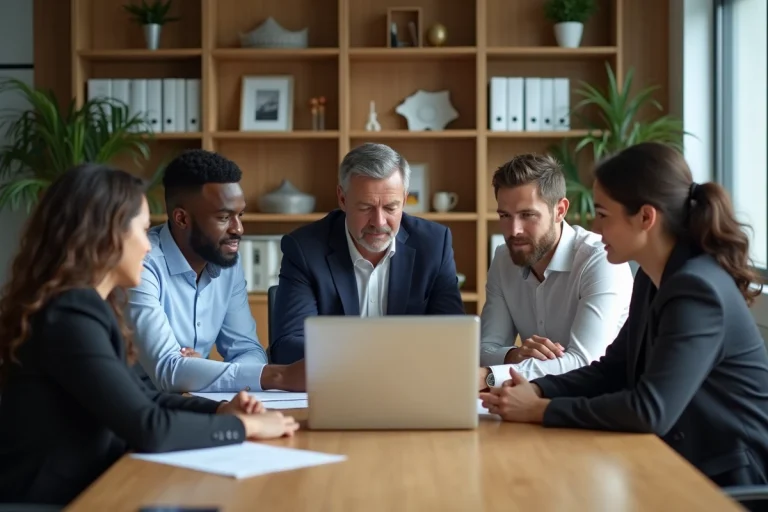 Groupe de collaborateurs au bureau lors d'une réunion