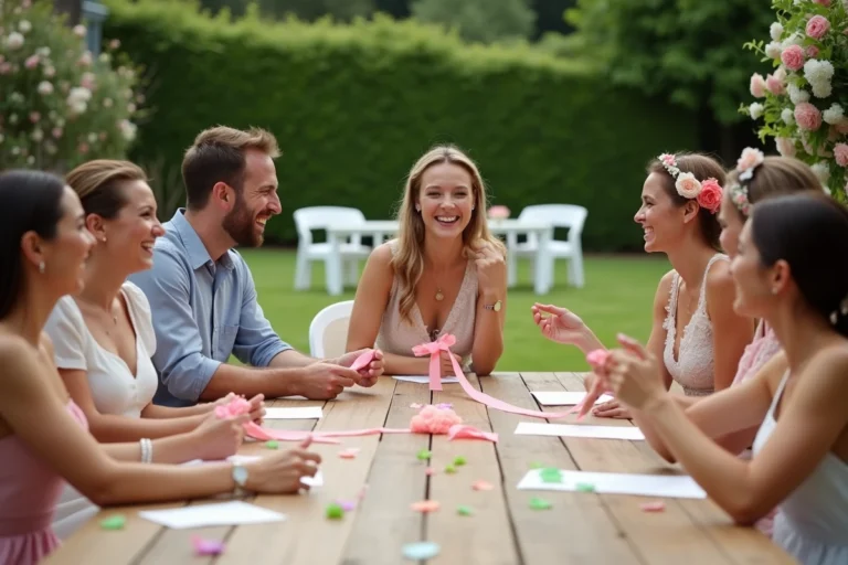 Groupe d'invites de mariage dans un jardin en plein air